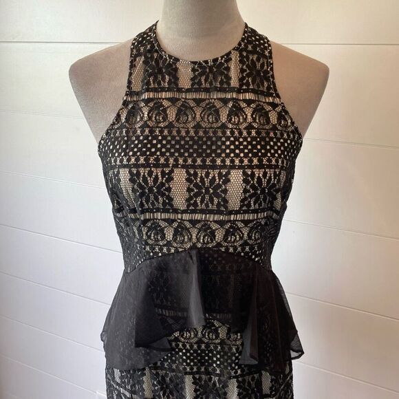 One33 Social Gretchen Lace Halter Hi-Low Maxi Dress Cocktail Gown Black … - Picture 4 of 16